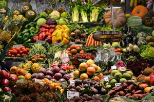 Fruit and vegetables on a market stall